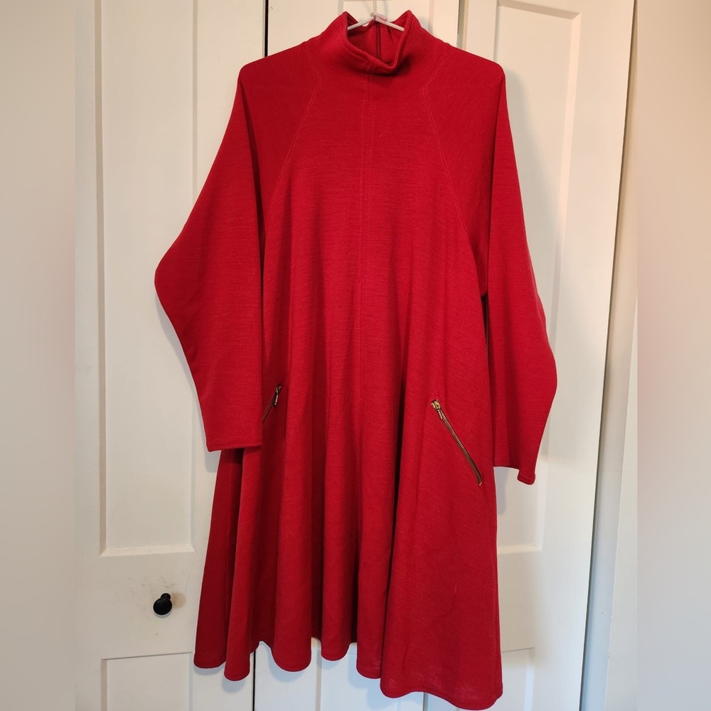 Emanuel Ungaro Red Dolman Sleeve Turtleneck Sweater Dress 10/44
